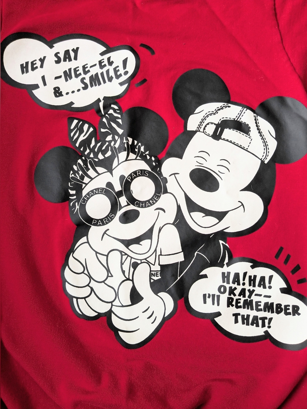 Disney CHANEL Mickey Mouse Graphic Sweatshirt Red Crewneck Cartoon Streetwear